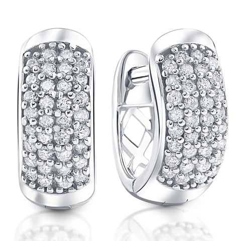 Small 1/4ct Diamond Pave Huggie Hoops Women's Earrings White Gold Lab Grown 1/3"