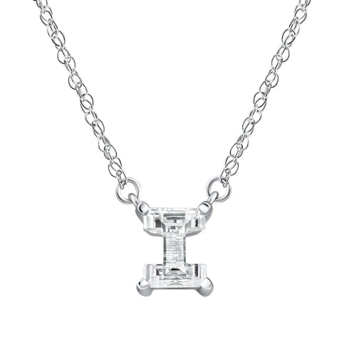 Diamond "I" Initial Pendant 18" Necklace 14K White Gold Lab Grown