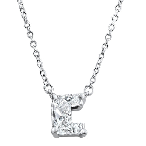 Diamond "C" Initial Pendant 18" Necklace 14K White Gold Lab Grown