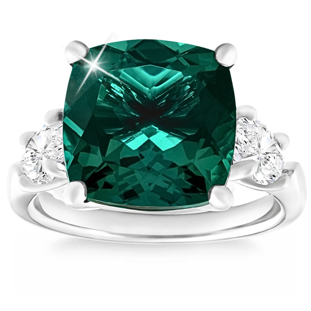 7.55Ct Green Cushion Emerald & Marquise Three Stone Ring 14k Gold lab Grown 14k Yellow Gold / 8 7.55Ct Green Cushion Emerald & Marquise Three Stone Ring 14k Gold lab Grown 14k Yellow Gold / 8
