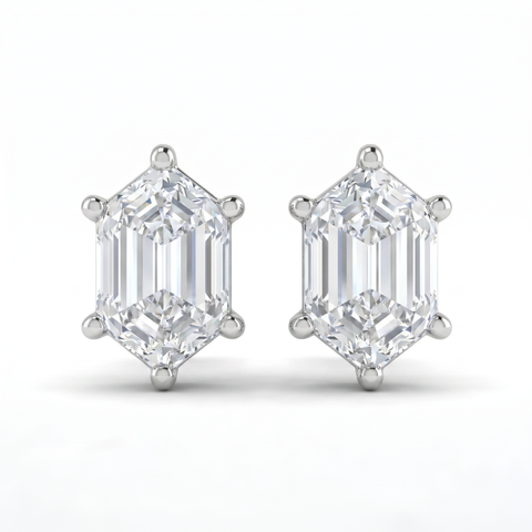 Certified 1Ct TW Long Hexagon Diamond Studs 14k White Gold Earrings Lab Grown