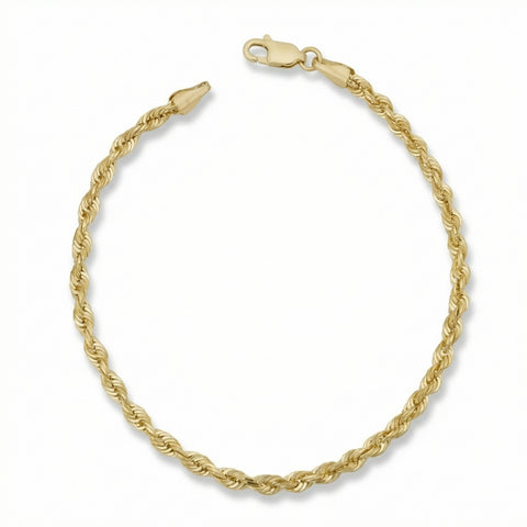 10k Yellow Gold 3.2mm Semi Solid Rope Chain Bracelet