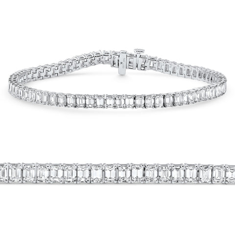 7Ct Emerald Cut Diamond Tennis Bracelet 7" 14k White Gold