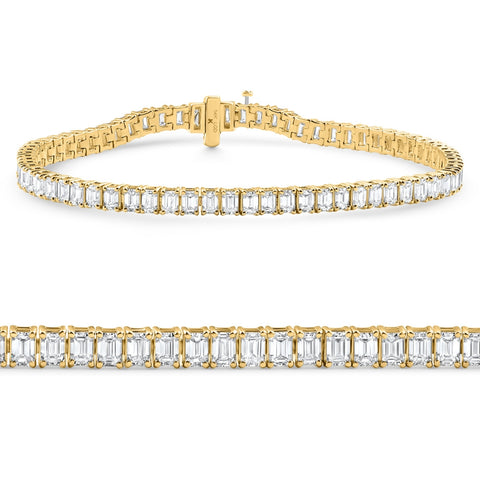 7Ct Emerald Cut Diamond Tennis Bracelet 7" 14k Yellow Gold