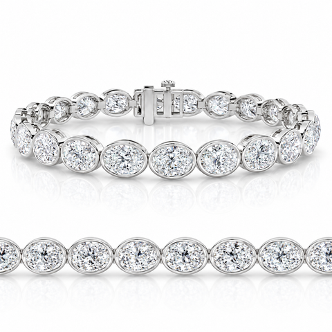 Copy-15Ct TW East West Oval Bezel Diamond Tennis Bracelet 14k Gold 7" Lab Grown