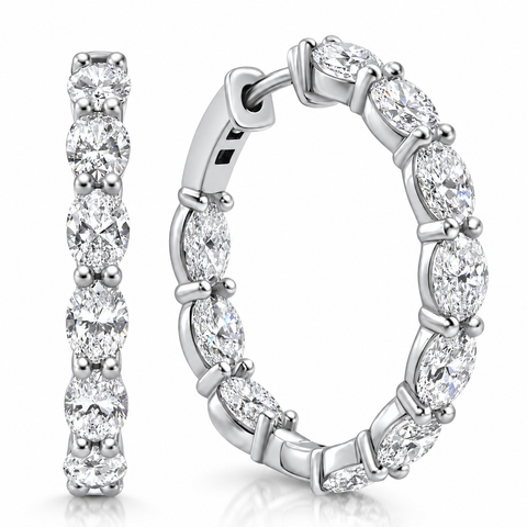 6Ct TW Oval Diamond Inside Outside Hoops Vault Lock 14k White Gold Lab Grown