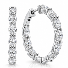6Ct TW Oval Diamond Inside Outside Hoops Vault Lock 14k White Gold Lab Grown