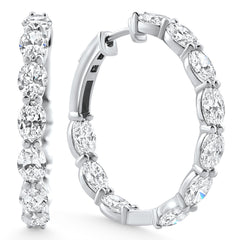 8Ct TW Oval Diamond Inside Outside Hoops Vault Lock 14k White Gold Lab Grown