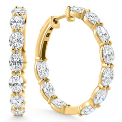 8Ct TW Oval Diamond Inside Outside Hoops Vault Lock 14k Yellow Gold Lab Grown