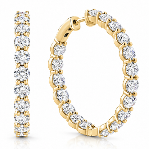 10Ct TW Round Diamond Inside Outside Hoops Vault Lock 14k Yellow Gold Lab Grown