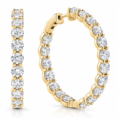 10Ct TW Round Diamond Inside Outside Hoops Vault Lock 14k Yellow Gold Lab Grown