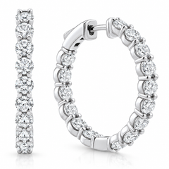 3Ct Diamond Lab Grown Inside Outside Hoops 14k Gold Eearrings 1" Tall