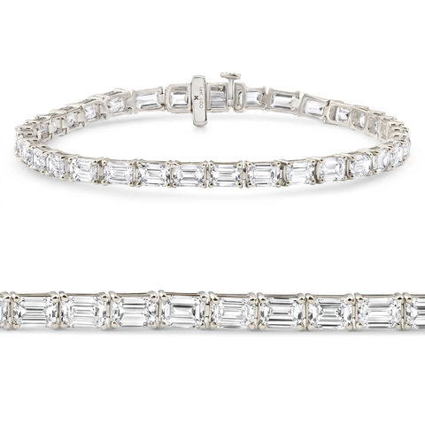 Certified 12.25Ct Emerald Cut Diamond Tennis Bracelet White Gold Lab Grown