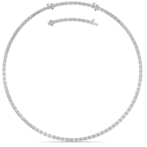 34Ct Emerald Cut Diamond Tennis Necklace Lab Grown 14k White Gold 18"