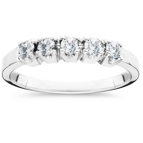 1/4Ct Five Stone Lab Grown Diamond Stackable Wedding Ring 10k White Gold