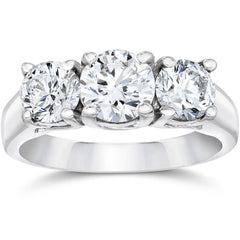 VS 1 3/8ct Three Stone Lab Grown Diamond Engagement Ring 14K White Gold