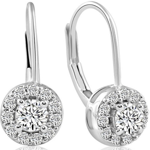 1/2Ct Halo Diamond Hoops With Lever Backs in White or Yellow Gold