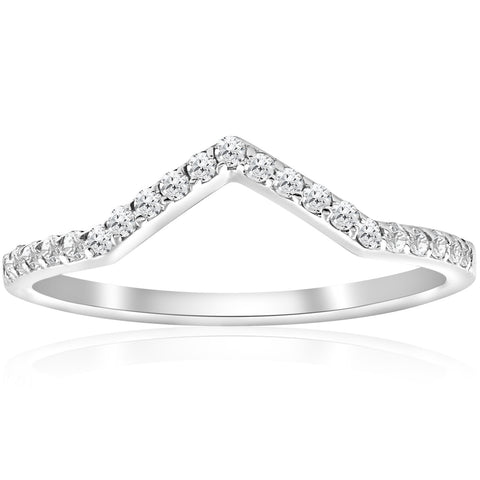 VS 1/5Ct V Shape Curved Lab Grown Diamond Wedding Ring 10k White Gold