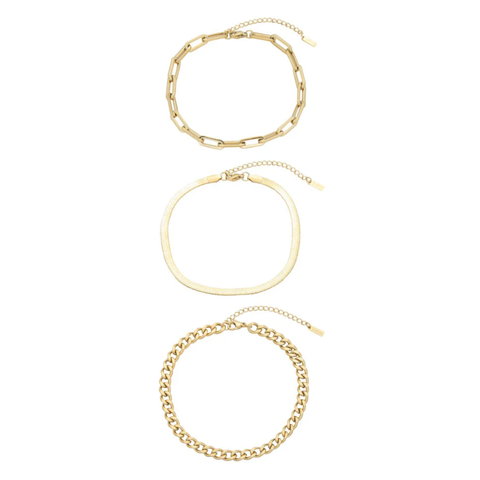 Cinthia Anklet 3 Piece Set 18k Gold Plated 9" with 2" Extender