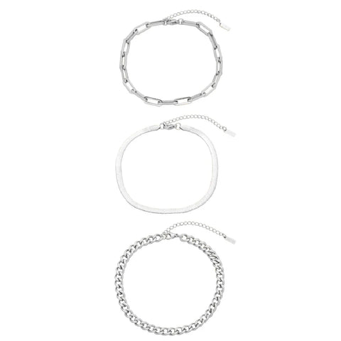 Cinthia Anklet 3 Piece Set Silver Plated 9" with 2" Extender