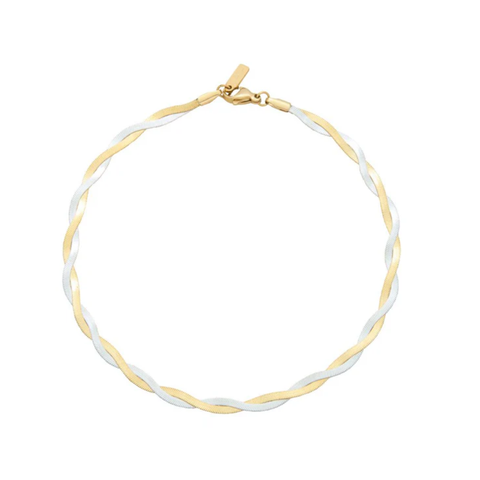 Amina Anklet 18k Mixed Metal 10" 6mm Total Width Herringbone Chain