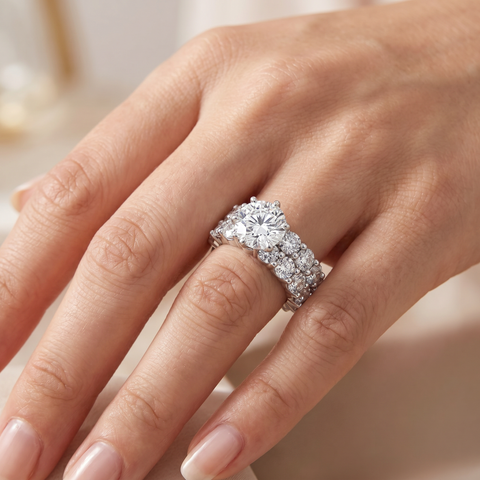9Ct Diamond Eternity Engagement Ring Set White, Yellow, or Rose Gold Lab Grown