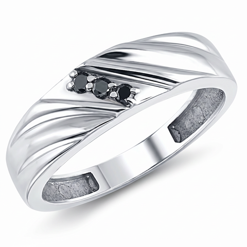 Black Diamond Ring Men's 14k White Gold