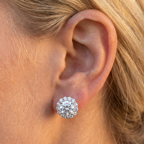 G-SI 2.20 Ct Halo Natural Round-Cut Diamond Studs 14k White Gold Enhanced 10mm