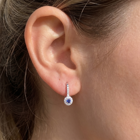 1/3ct Blue Sapphire & Diamond Drop Earrings 10K White Gold