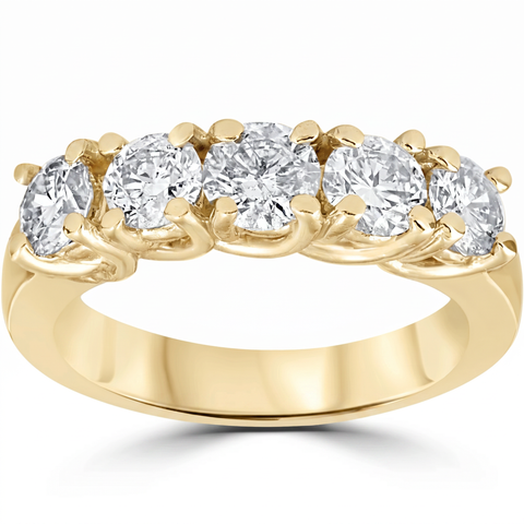 1 1/2ct Real Diamond Wedding Anniversary 14K Yellow Gold Ring
