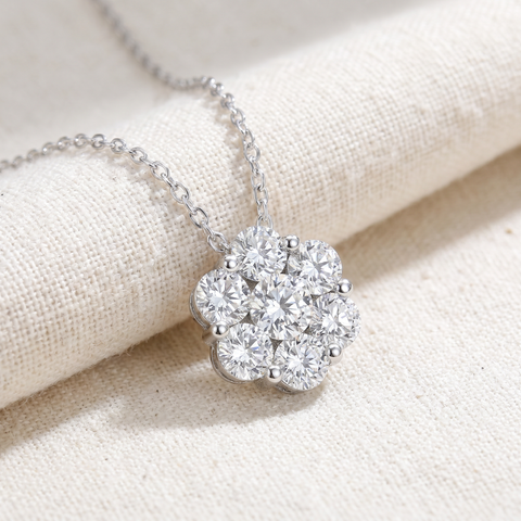1/2ct Pave Fire Diamond Halo Pendant 14K White Gold Womens Solitaire Jewelry