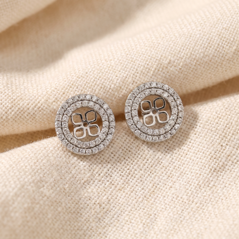 7/8Ct Double Halo Diamond Earring Jackets 14K White Gold (For 8mm Pearls)