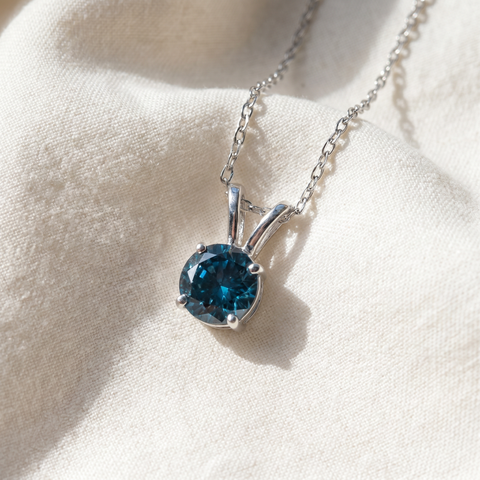 1/2ct Treated Blue Round Cut Diamond Solitaire Pendant Solid 14K White Gold