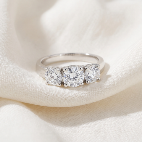 H/VS 2ct Three Stone Lab Grown Diamond Engagement Ring 14K White Gold