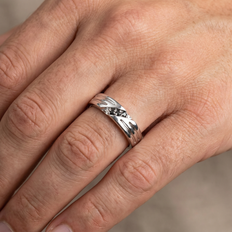 Black Diamond Mens Wedding Band Ring 14k White Gold