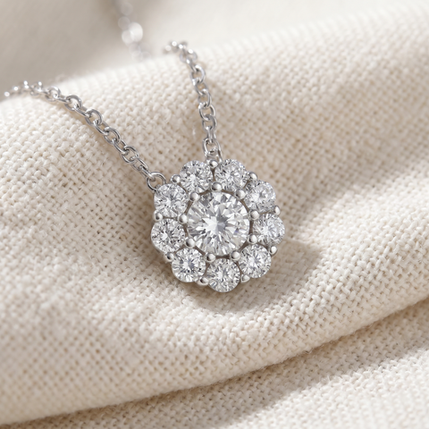 5/8ct Diamond Halo Pendant 10K White Gold Womens Necklace (1/4'' tall)