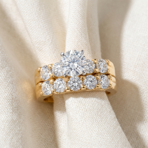 2 3/4 ct Diamond Engagement Wedding Ring Set 14k Yellow Gold Lab Grown