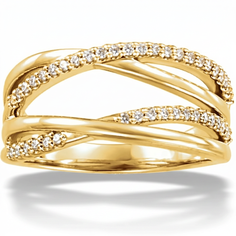1/4Ct Diamond Criss Cross Right Hand Ring 14K Yellow Gold
