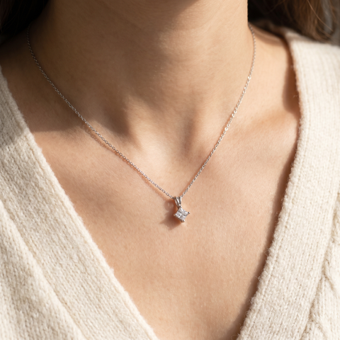 1/4ct Princess Cut Solitaire Diamond Pendant 14K White Gold