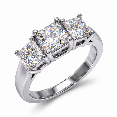 F/VS 1 1/2ct 3-Stone Princess Cut Diamond Engagement Ring White Gold Lab Grown