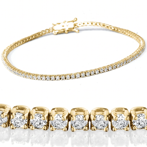 2 Ct TW Lab Grown Round Cut Diamond Tennis Bracelet 7" 14k Yellow Gold