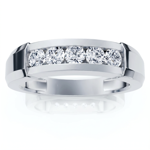 Men's 1/2Ct TW 14K White Gold Round Cut Natural Ring Diamond Wedding Band