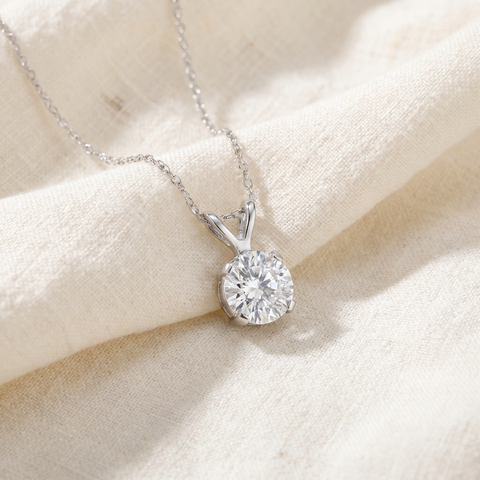 3/4ct Round Diamond Solitaire Pendant 14K White Gold Womens Necklace Enhanced