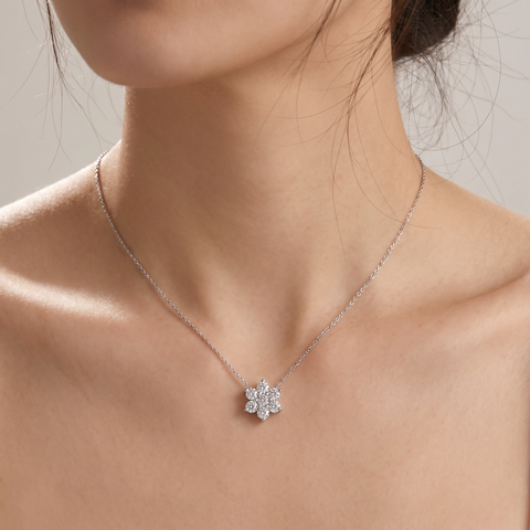 1/2Ct 7-Stone Diamond Pendant 14k White Gold 18" Necklace