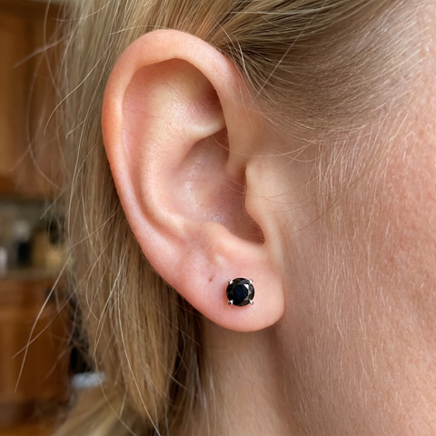 1.00Ct Round Brilliant Cut Heat Treated Black Diamond Stud Earrings in 14K Gold Classic Setting
