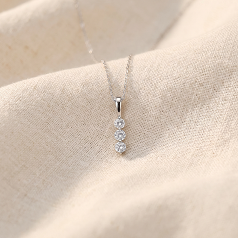 1/4ct 3 Stone Round Three Diamond Pendant 14K White Gold