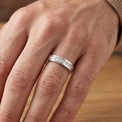 1ct Princess Cut Diamond Wedding Mens 14K White Gold Ring