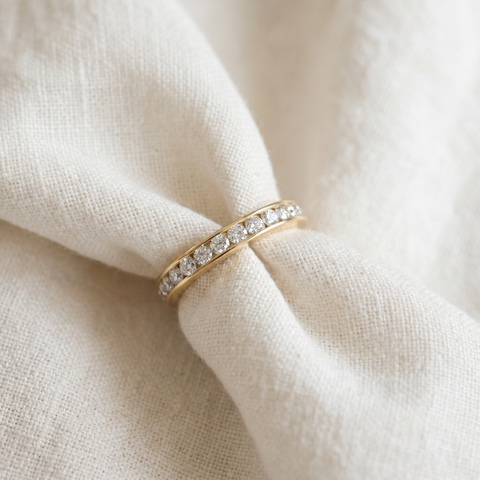 1 Ct Round-Cut Natural Diamond Channel Set Wedding Ring Eternity Stackable Band