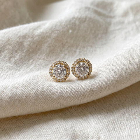 1 Ct Halo Diamond Studs 10K yellow Gold