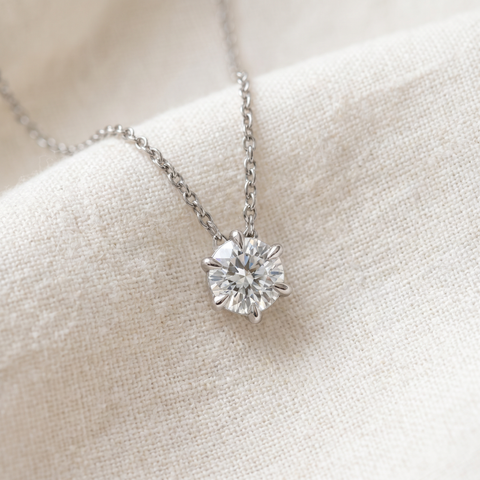 14K White Gold 3/4ct Floating Solitaire Round Diamond Pendant 18" Necklace